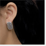 Real S 990 Fine Silver Engraved Totem Studs Earrings Retro Ethnic Brincos