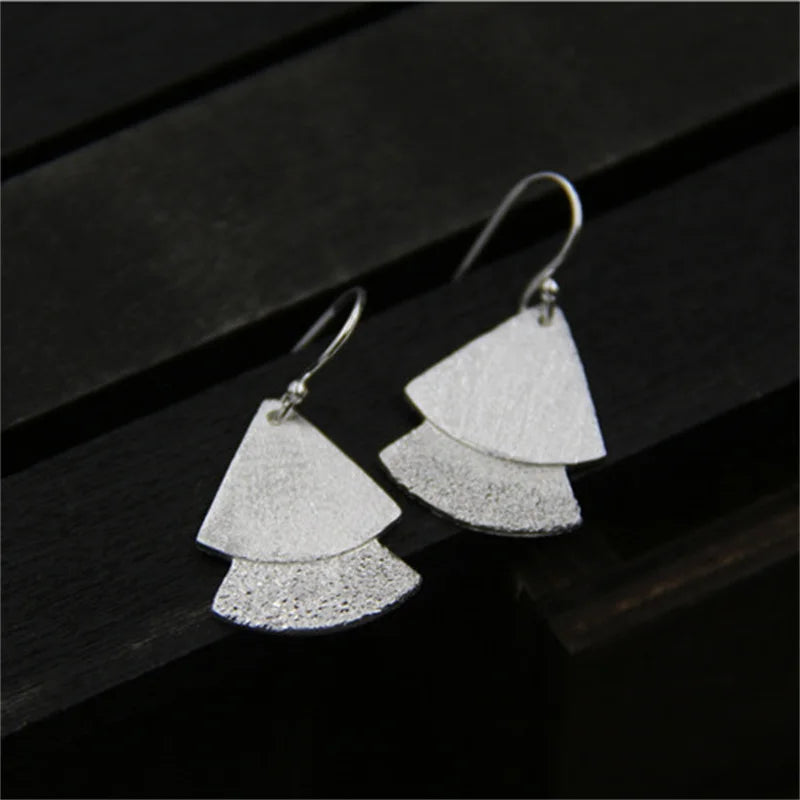 S925 Thai Silver Bohemia Triangles Tassel Earrings Women Ethnic Vintage Brincos