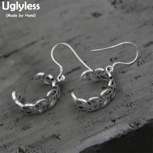 S925 Sterling Silver Carve Leaves Earrings Hollow Ethnic Jewelry