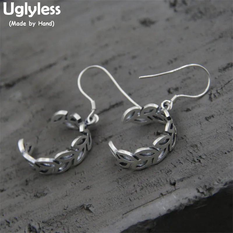S925 Sterling Silver Carve Leaves Earrings Hollow Ethnic Jewelry
