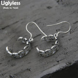 S925 Sterling Silver Carve Leaves Earrings Hollow Ethnic Jewelry