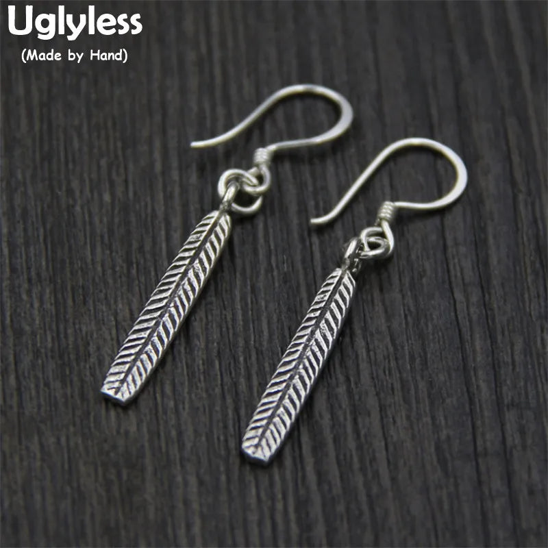 S925 Thai Silver Leaf Dangle Earrings Ethnic Brincos