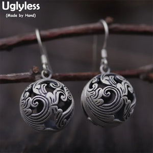 Vintage S925 Thai Silver Hollow Ball Drop Earrings