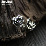 S925 Silver Rose Studs Floral Earrings Vintage Brincos