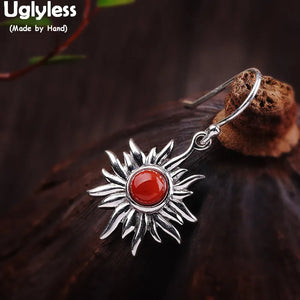 Silver Sun Agate Earrings Women 925 Vintage Fine Jewelry