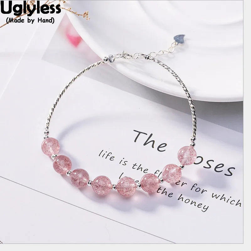 925 Silver Beading Bracelet with Strawberry Quartz Balls