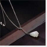 Sterling Silver Jade Magnolia Necklace Floral Choker Gems Pendant