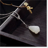 Sterling Silver Jade Magnolia Necklace Floral Choker Gems Pendant
