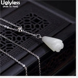 Sterling Silver Jade Magnolia Necklace Floral Choker Gems Pendant