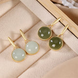 Round Square Jade Earrings Geometric Minimalist Gemstone Studs 925 Silver