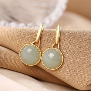 Round Square Jade Earrings Geometric Minimalist Gemstone Studs 925 Silver