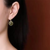 Round Square Jade Earrings Geometric Minimalist Gemstone Studs 925 Silver