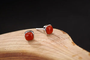 S925 Nature Lapis Stud Earrings Agate Square Brincos