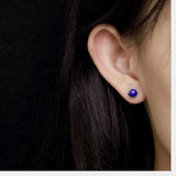 S925 Nature Lapis Stud Earrings Agate Square Brincos