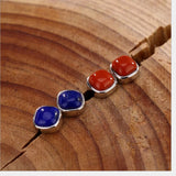 S925 Nature Lapis Stud Earrings Agate Square Brincos