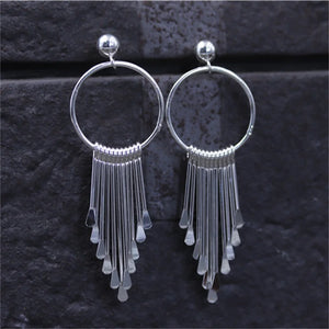 S925 Silver Personalized Nails Tassel Earrings Ethnic Circles