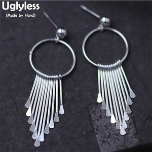 S925 Silver Personalized Nails Tassel Earrings Ethnic Circles
