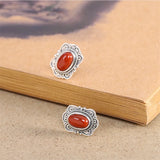Vintage 925 Silver Shield Studs Earrings and Agate Malachite Rings Set