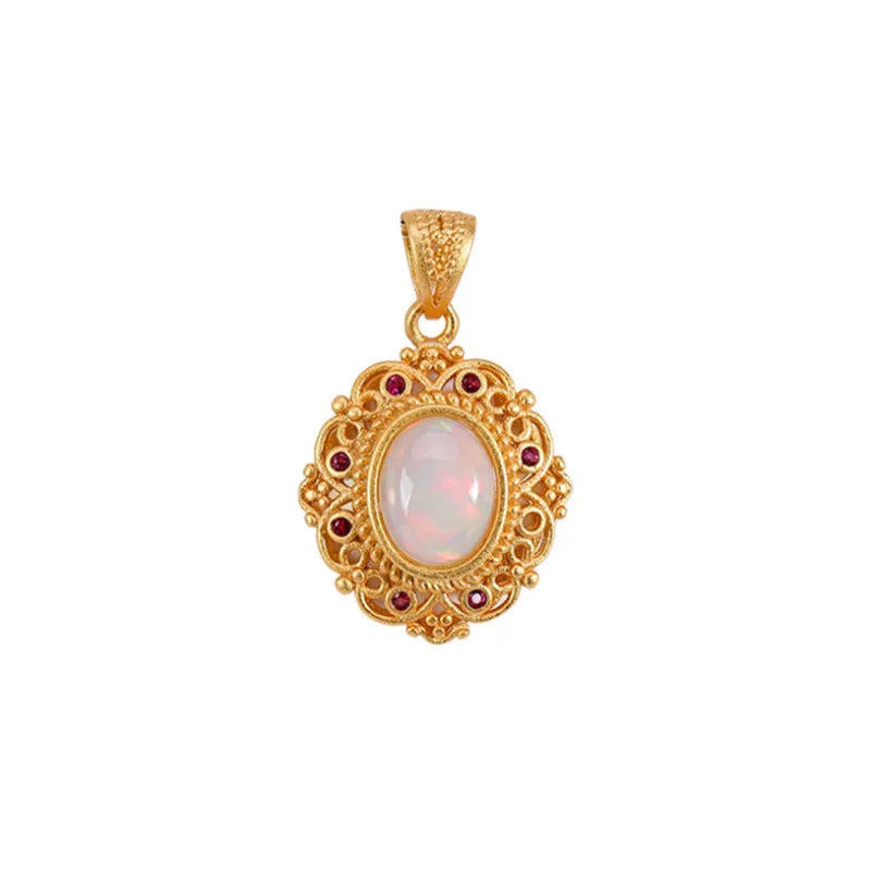 Natural Opal Hollow Vines Garland Pendant 925 Silver