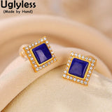 Zircon Crystal Studs Earrings Square Jade 925 Silver Jewelry