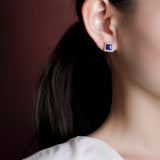 Zircon Crystal Studs Earrings Square Jade 925 Silver Jewelry