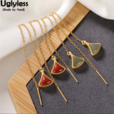 Fan Jade Agate Gemstone Earrings 925 Silver Brincos Jewelry