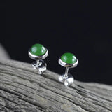 925 Silver Stud Earrings Corundum Jade Brincos Gems E1498