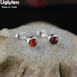 925 Silver Stud Earrings Corundum Jade Brincos Gems E1498