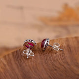 7.6MM Silver Stud Earrings HOT PINK Gemstones Earrings 925 Silver