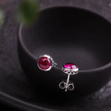7.6MM Silver Stud Earrings HOT PINK Gemstones Earrings 925 Silver