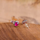 7.6MM Silver Stud Earrings HOT PINK Gemstones Earrings 925 Silver
