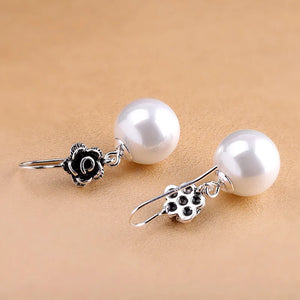 Vintage Thai Silver Flower Earrings Strawberry Quartz Dangle 925 Silver