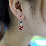 Vintage Thai Silver Flower Earrings Strawberry Quartz Dangle 925 Silver