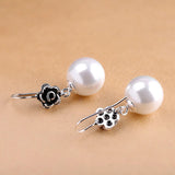 Vintage Thai Silver Flower Earrings Strawberry Quartz Dangle 925 Silver