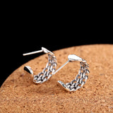 Thai Silver Link Chains Studs Earrings 925 Sterling Silver Women's Jewelry