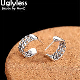 Thai Silver Link Chains Studs Earrings 925 Sterling Silver Women's Jewelry