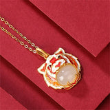 Tiger Head Pendant Women Natural Gemstones Jade Animals Necklaces 925 Silver