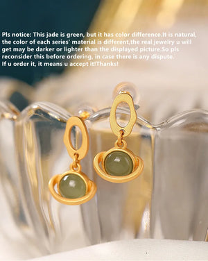Jade Agate Planet Earrings 925 Silver Gemstone Jewelry