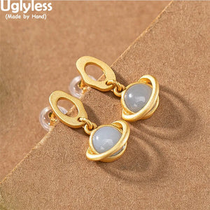 Jade Agate Planet Earrings 925 Silver Gemstone Jewelry