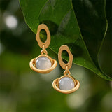 Jade Agate Planet Earrings 925 Silver Gemstone Jewelry