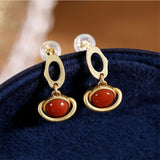 Jade Agate Planet Earrings 925 Silver Gemstone Jewelry