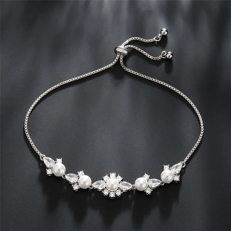 Uilz Pearl Flower Bracelet for Women Silver Adjustable Temperament Bracelet