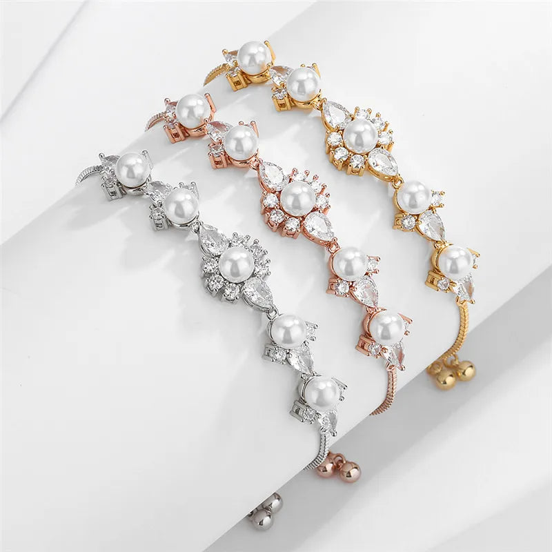 Uilz Pearl Flower Bracelet for Women Silver Adjustable Temperament Bracelet