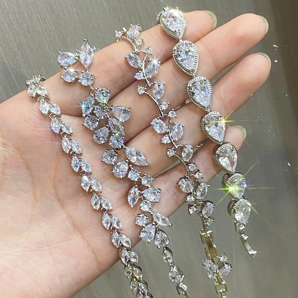 Uilz Charm Leaf Bracelet Cubic Zircon Wedding Party
