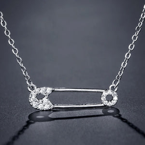 Dainty Safety Pin CZ Necklace for Women
