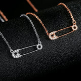 Dainty Safety Pin CZ Necklace for Women