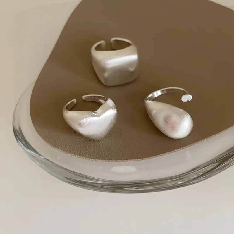 Irregular Brushed Love Heart Shaped Open Rings for Women Girls
