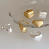 Irregular Brushed Love Heart Shaped Open Rings for Women Girls