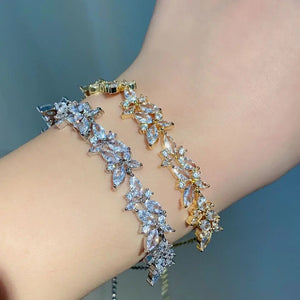 Uilz Leaf Bride Bracelets for Women Cubic Zirconia Wedding Jewelry