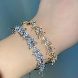 Uilz Leaf Bride Bracelets for Women Cubic Zirconia Wedding Jewelry